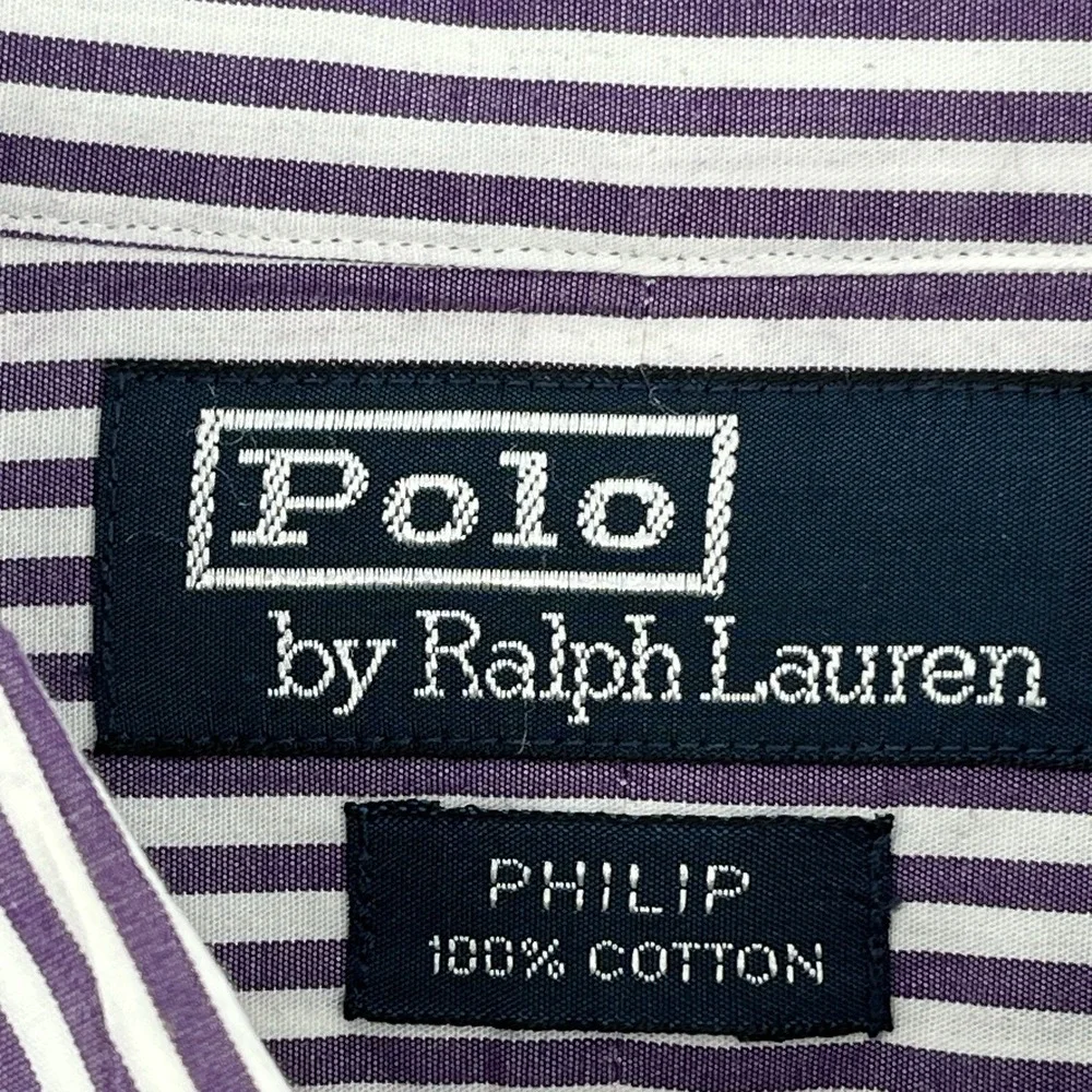 Polo Ralph Lauren Men's Button Up Shirt Sz 15 1/2 32/33 Purple/White Stripe - Picture 6 of 8
